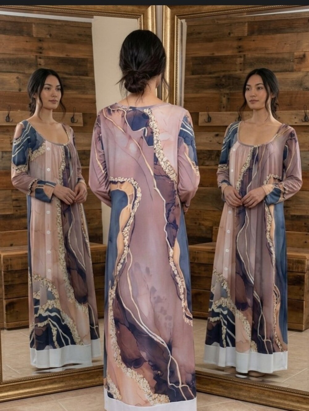 New abstract maxi Dress S brown/grey watercolor Made With Heart canyon